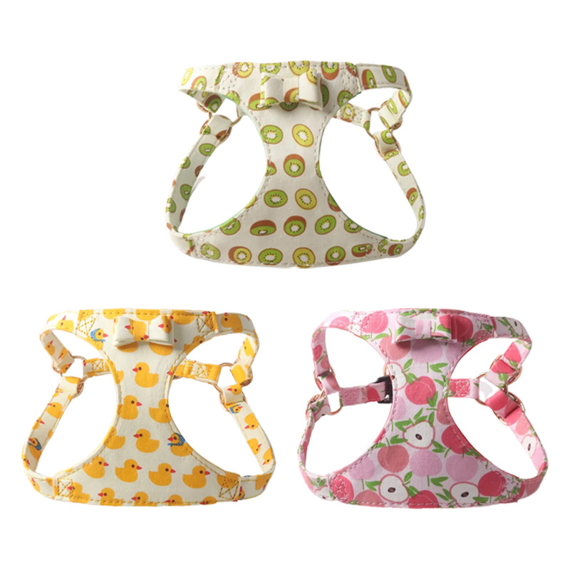 Cute Pattern Pet Harness Leash Set, Adjustable & Comfortable for Small Dogs, 3Styles(Peach,Kiwi,Duck), Fashionable Walking Accessories for Puppies B18