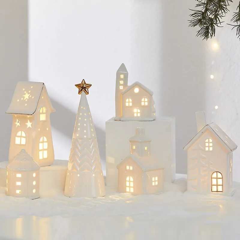 Christmas Ceramic Light Up Tree House Desktop Ornament Holiday Home Decor Tabletop DecorationChristmas Perfect Gift Idea C251030