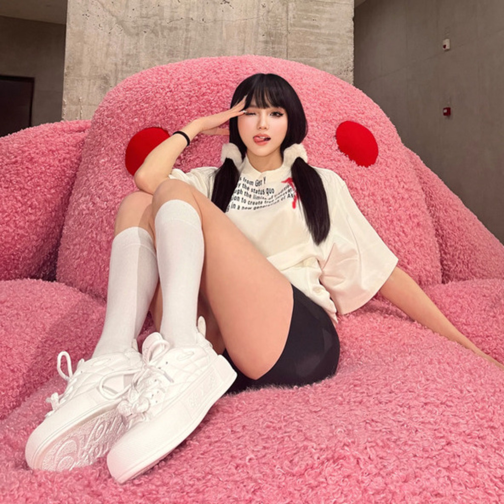 Jifffly x Q.VONTON Women's Versatile White Thick-Soled High-Heeled Casual Sports Plank Shoes 2025 New Style Comfortable Breathable Anti-Slip