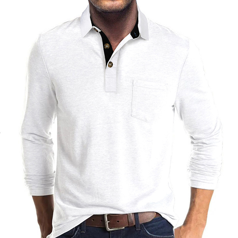 Slim Fit Long Sleeve Turn-Down Collar Color Cotton Stretch Polo Shirt Breathable, Wear-Resistant, High Elasticity Polo