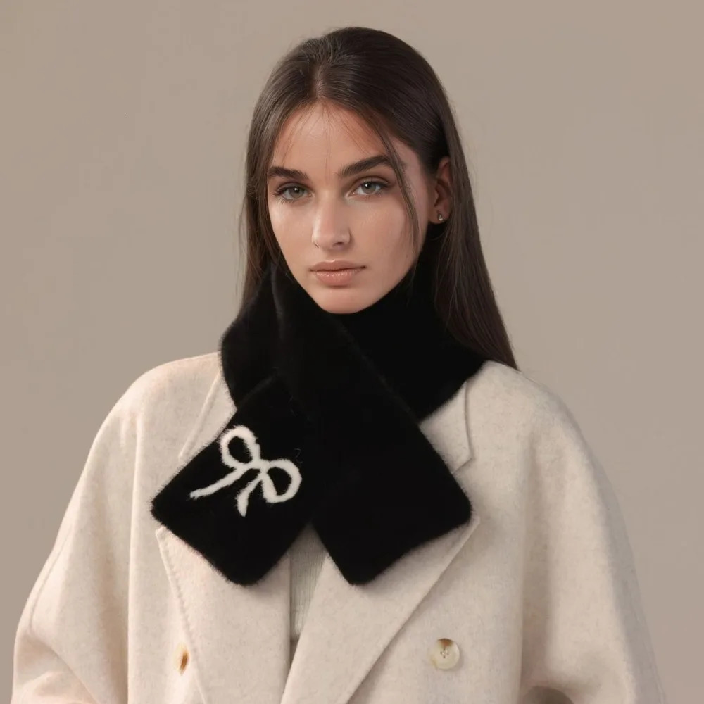 Christmas Gifts Fashion Bow Plush Fur Scarf Faux Rabbit Fur Plush Thicken Neck Scarf Cold Protection Soft Cross Scarf Women 251023