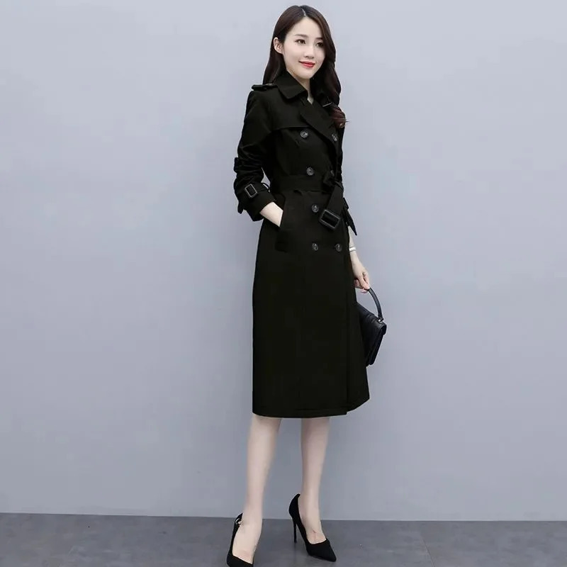 Womens Spring Autumn Jackets Coats 2025 Korean Elegant Lady Windbreakers Double Breasted Streetwear Trench Female Outerwear 251029