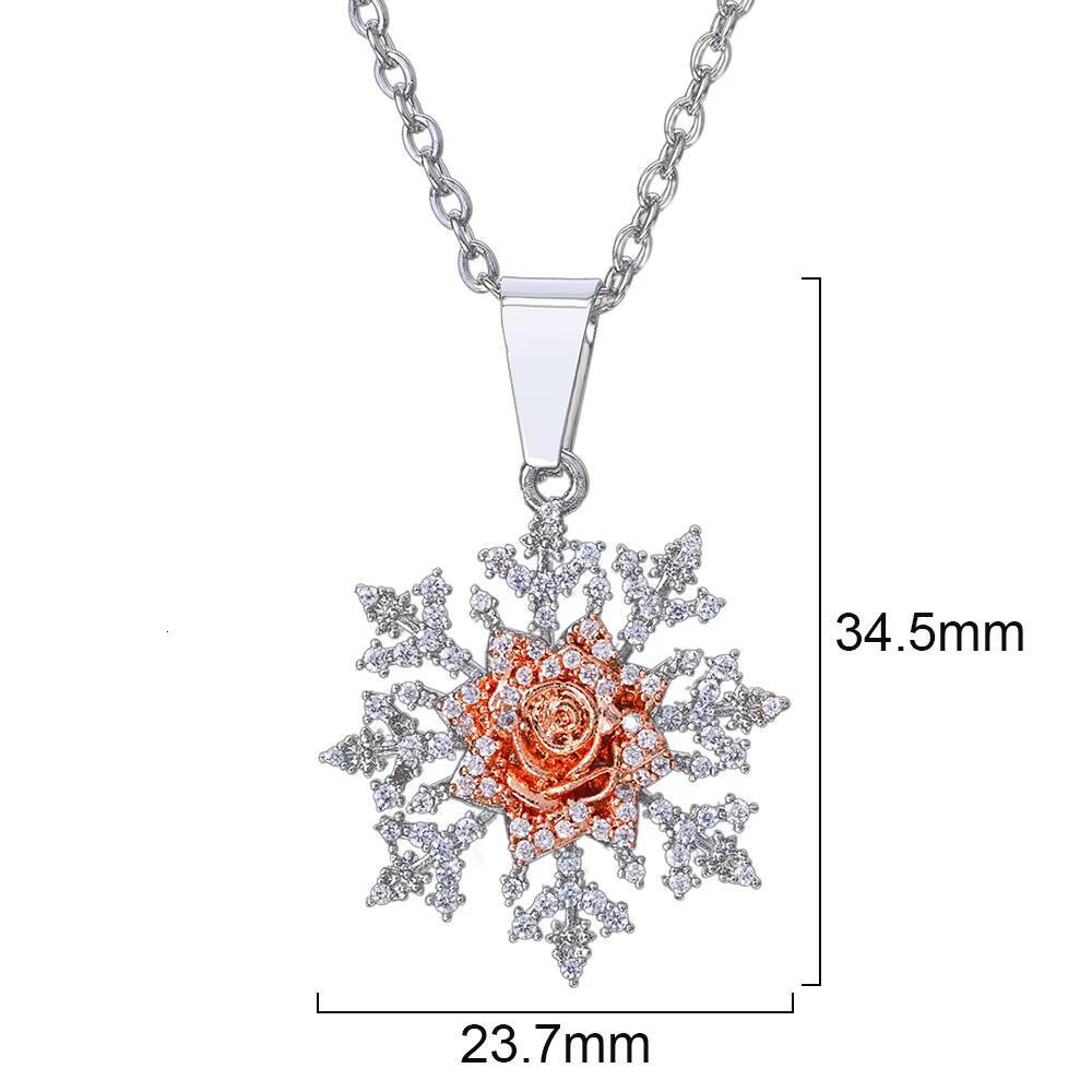 NUOYA Fashion Christmas Jewelry Sparkling Snowflake Pendant With Roses Flowers Full Diamond Pendant Necklace Jewelry Present Designer's style