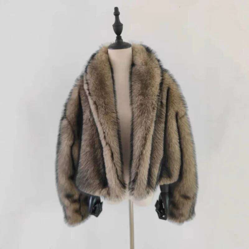 2025New Style European And American Short Brown Faux Fur Coat Hot Sale