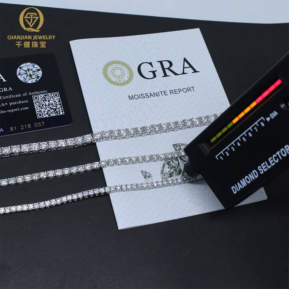 In Stock Mens Iced Diamond Style 2mm 3mm D VVS Moissanite Tennis Chain Bracelet 925 Silver Gold Hip Hop Jewelry