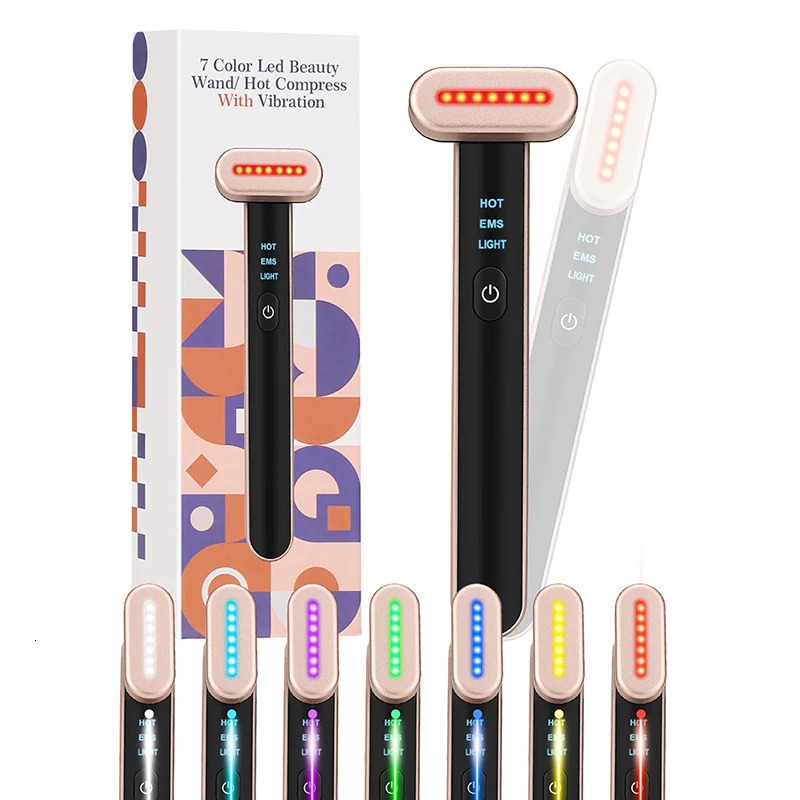 7 Color Light Beauty Wand Compress Red Light Therapy For Face Neck EMS Microcurrent Facial Device Vibration Eye Massager 251027