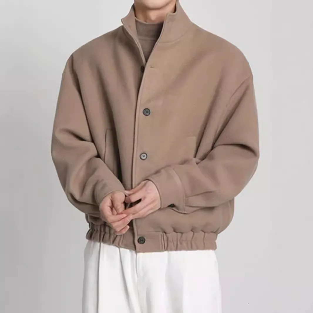 Of The Season Spring Autumn Mens Fashionable Woolen Jacket Stand Collar Trendy Handsome Casual Loose Fit Korean St 251029
