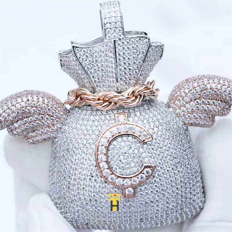 New Jewelries Cool Girls Fashion c Dollar Sign Pendant Iced Out wings Money Bag Pouch Pendant