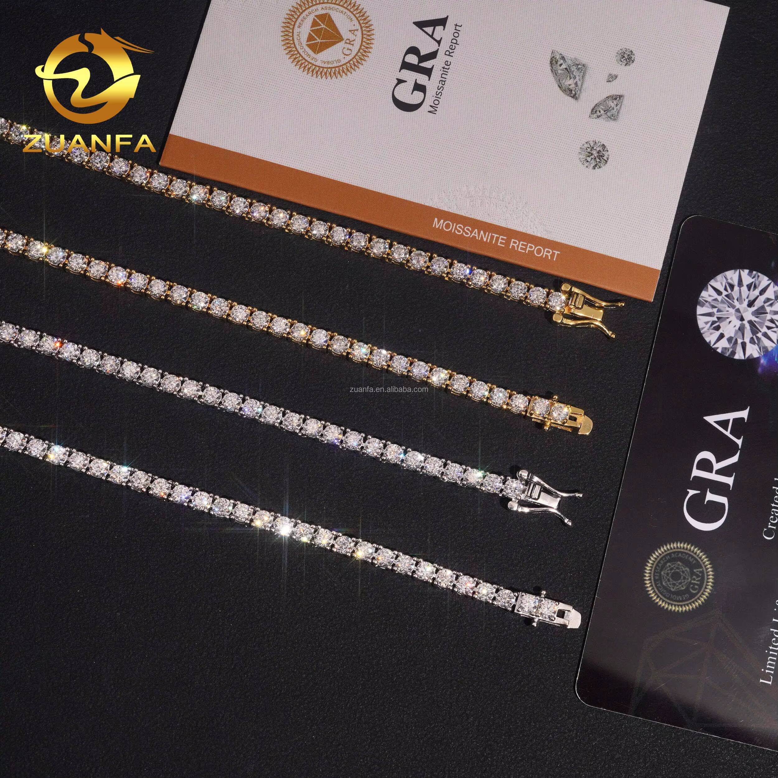 Ship in USA Warehouse Stock 3mm 925 Solid Silver Hip Hop Iced Out VVS1 Moissanite Diamond Cluster Tennis ChainBracelet