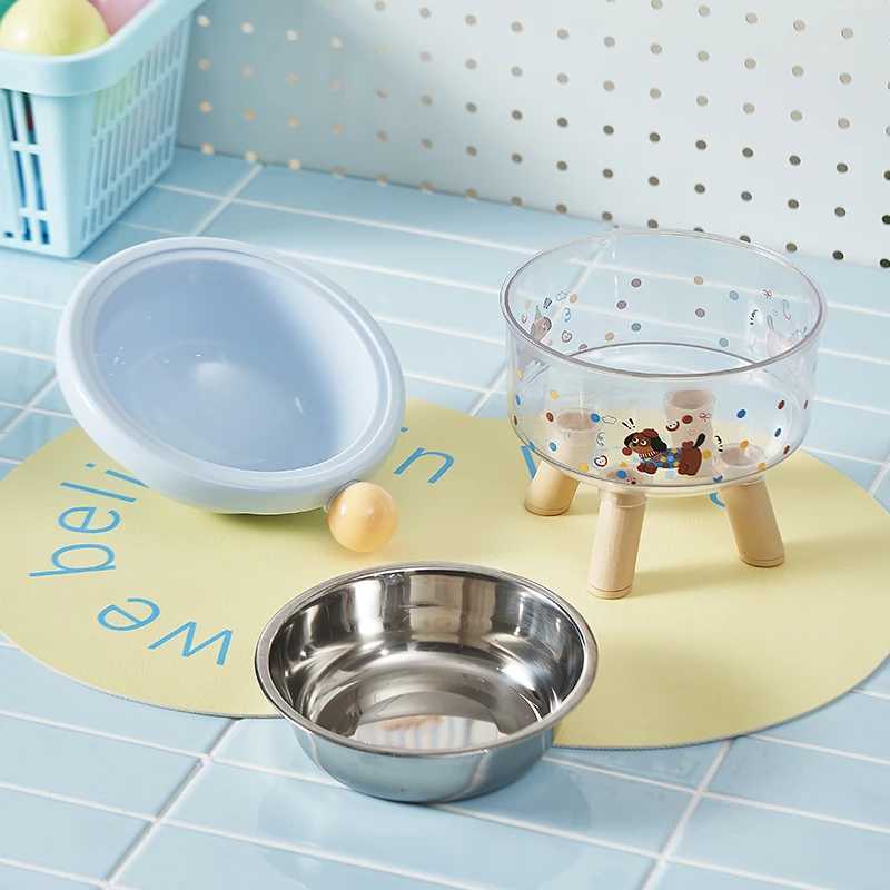 Cute pet highlegged cat food bowl dachshund pattern design PP material not easy to deform detachable easy to clean pet bow J251113