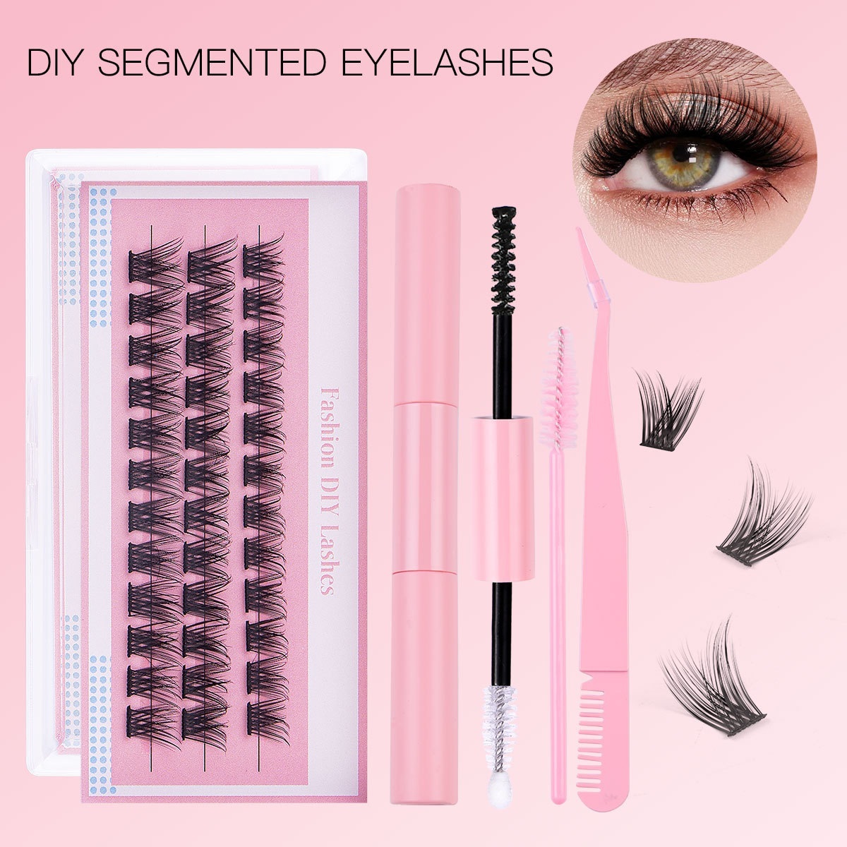 DIY Individual Eyelashes Fluffy Natural Look 36Pcs DIY Cluster Lashes Kit with Lash Bond & Seal Handmade Reusable D Curled Cluster Segmented Eyelashes