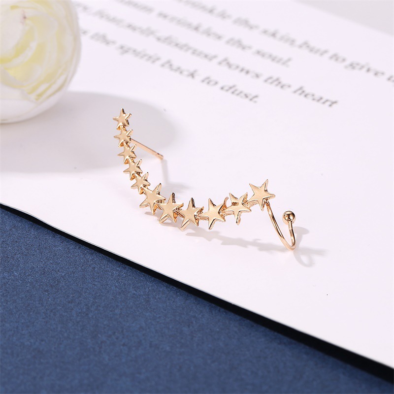 18k Gold Plated Five-pointed Alloy Stud Earrings Hooks Personality Single Star Ear Clip