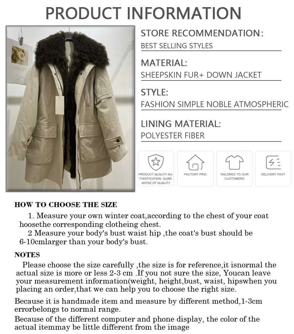 Womens MidLength Down Jacket With Lamb Fur Collar Sheepskin Jacket Natural Fur Puffer Jacket Selling Fur Jacket 251028