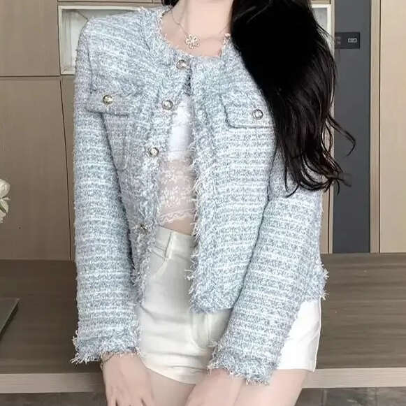 Elegant Slimming Top French Style Socialite Tweed Cropped Jacket Women's Spring Design Sensibility Long Sleeve Cardigan