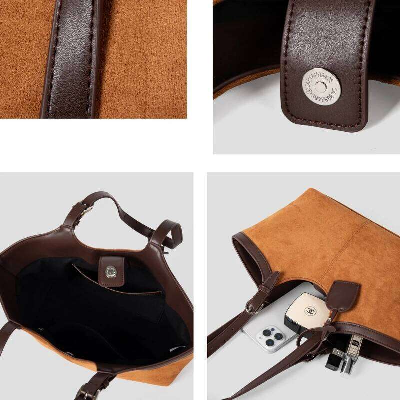 Large Capacity Suede Handbag PU Leather Women's New Retro Shoulder Solid Color Matte Commuting Bag