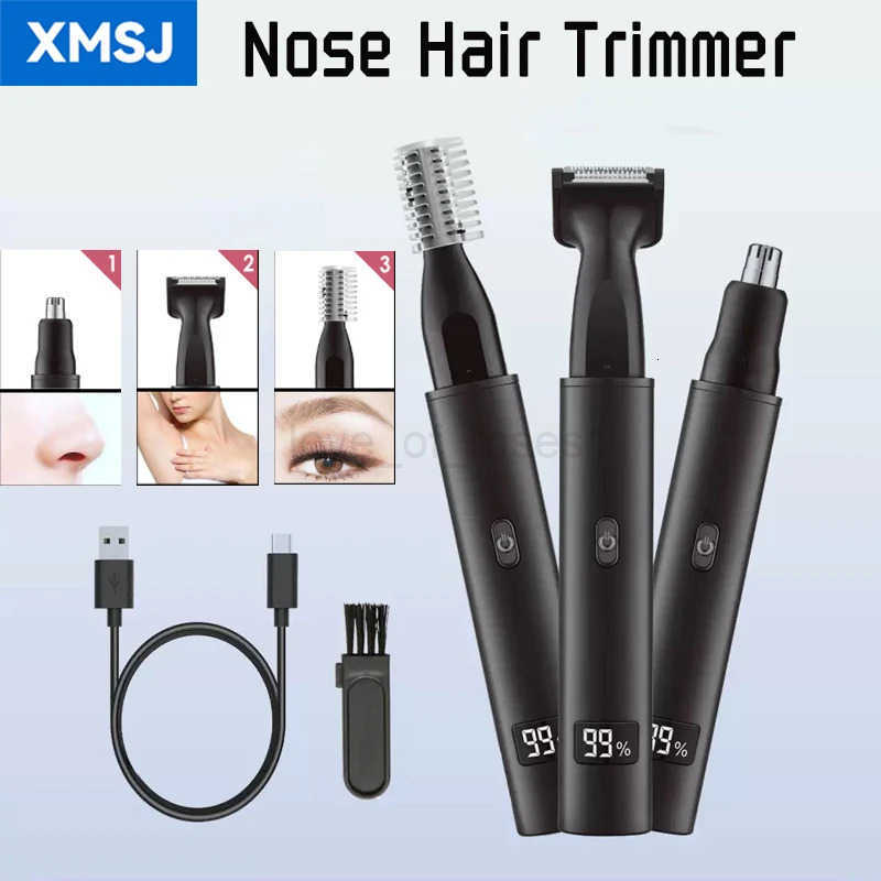 XMSJ 3in1 Mens Electric Nose Hair Trimmer LED Display Portable Painless Tshape Rechargeable Sideburns Eyebrows Beard Trimmer Z251030