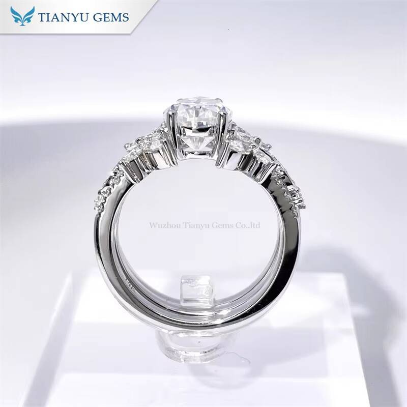 Tianyu Gems 842g 14k White Gold Pear Moissante Diamond 710mm DEF VVS1 Jewelry Ring Set for Women
