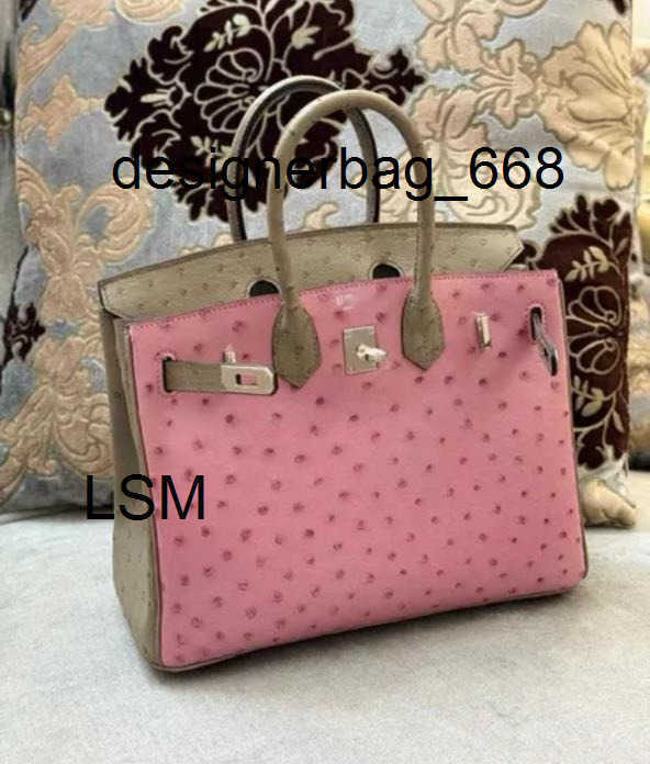 Designer Bag Handmade Women Handbag Totes Ostrich Leather Bag 25 30 35 40 Imported Ostrich Leather Pure Platinum All Hand-sewn Waxed Thread Handbag Gold Buckl LSmTA30