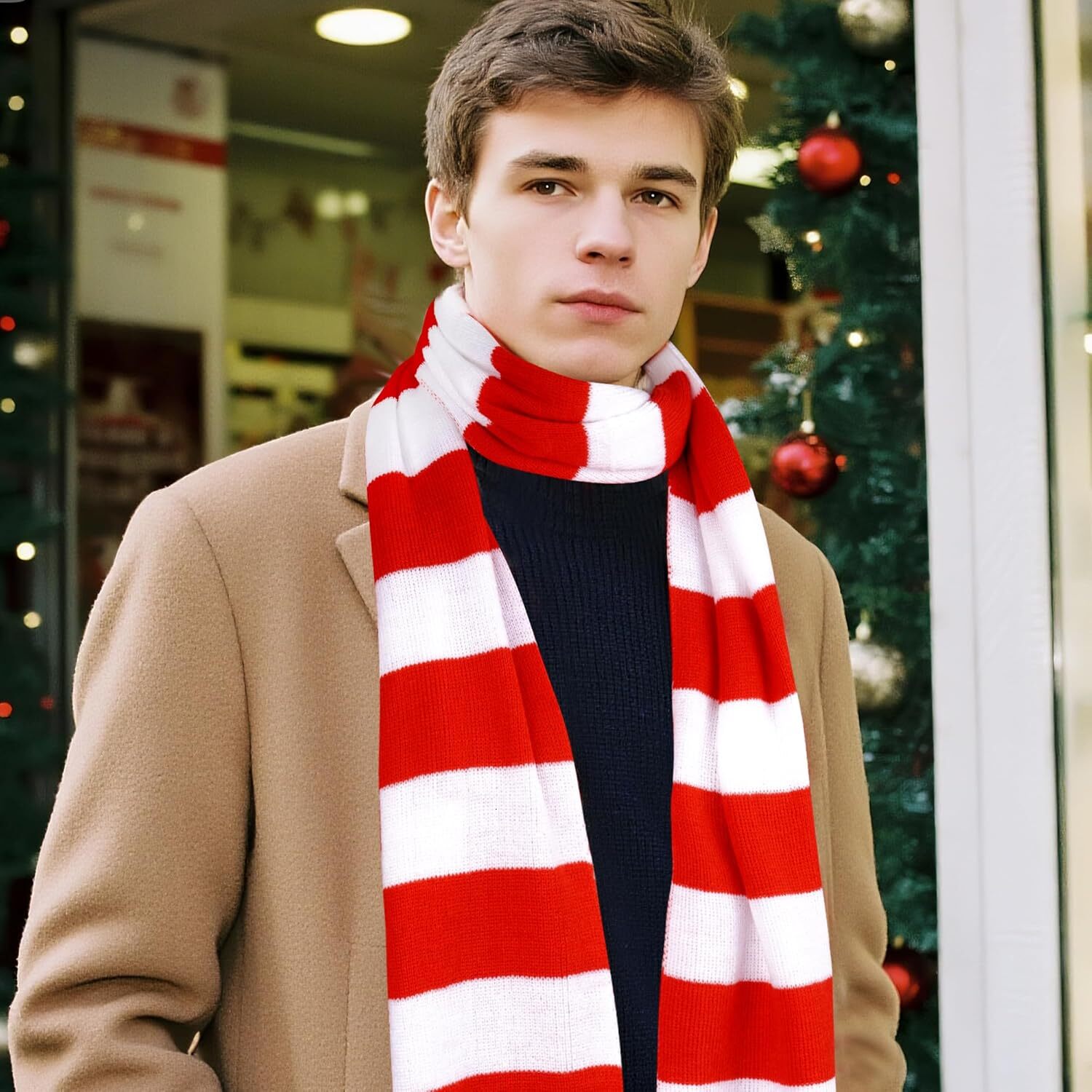 Custom Black and Gray Striped Soft Knit Winter Men's Scarf Cosplay Costume Accessory for Halloween Christmas Party