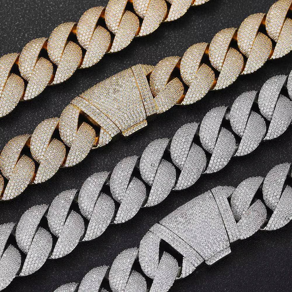 New Arrival Mens Cuban Link Chain Necklace Bracelet Large Prong 22mm Width Moissanite VVS necklace Geometric Shape Real Gold Plated Hiphop