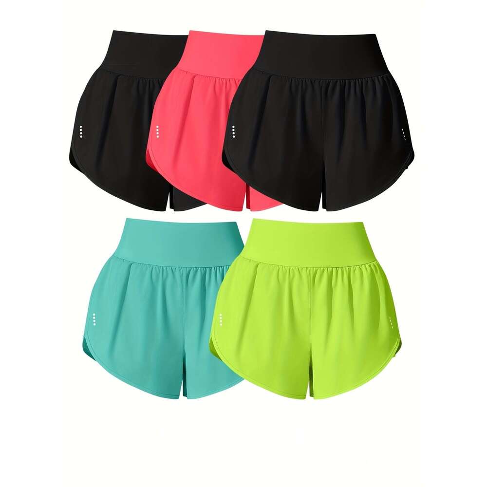 5-Pack Women'S Casual Sport Shorts, Polyester 85% Elastane 15%, Medium Stretch, Polka Dot Pattern, Cross Detail, Knit Fabric, 125g/m², 180g/m² Li