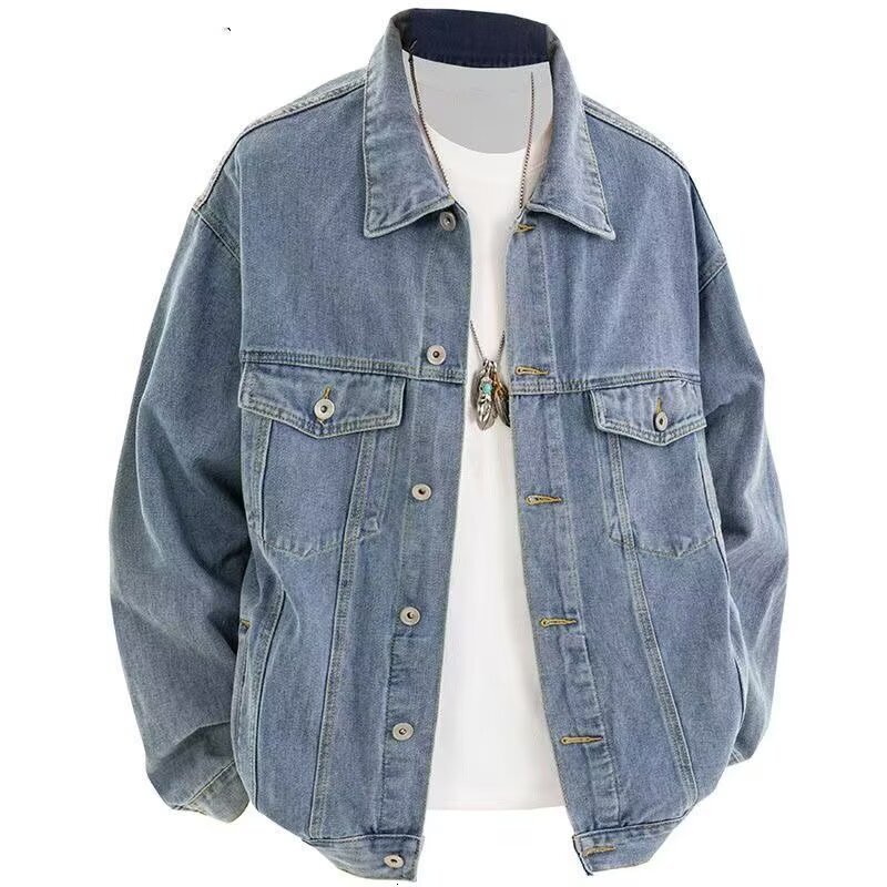 Autumn Nostalgic Blue Designer Jacket Classic Trendy Denim Jacket Loose Fit Unisex Niche Design Trendy Casual Top Cotton