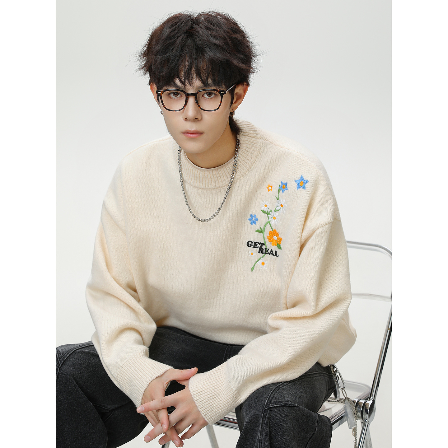 Textured Floral Embroidery Sweater Designer Sweater For Men New Loose Pullover Knitwear For Autumn And Winter Thickened Warm Sweater Jacket