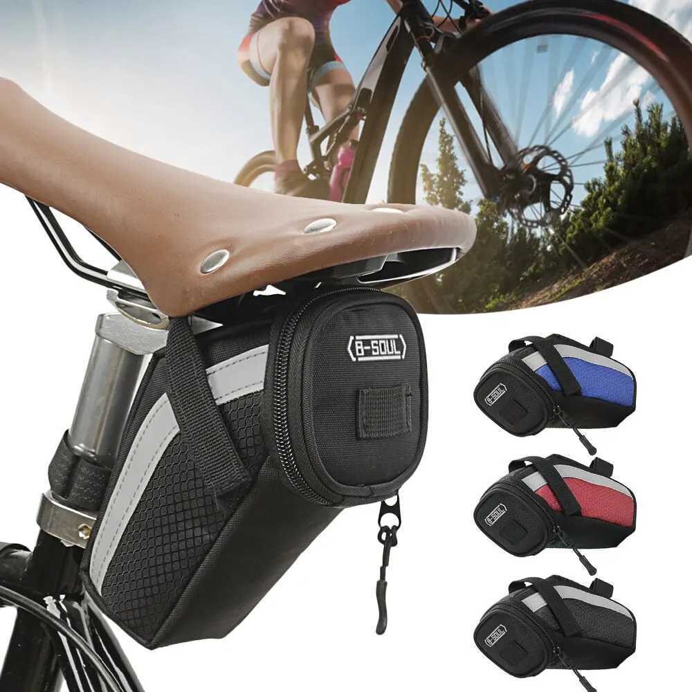 B SOUL Bike Saddle Bag 1L Small Storage Black Cycling Seat Tail Rear Pouch Bag Accessory Kit Tool Reflective Cycling Accessories H251029