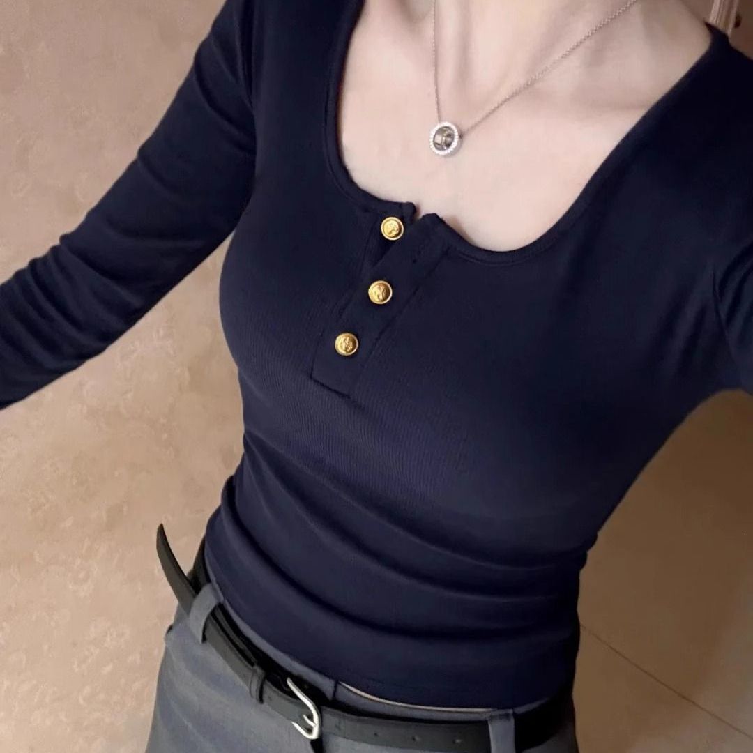 American designer retro long sleeved shirt for women in spring and autumn, new collar, sweet and spicy top, slim fit, slimming effect, inner layer, sm