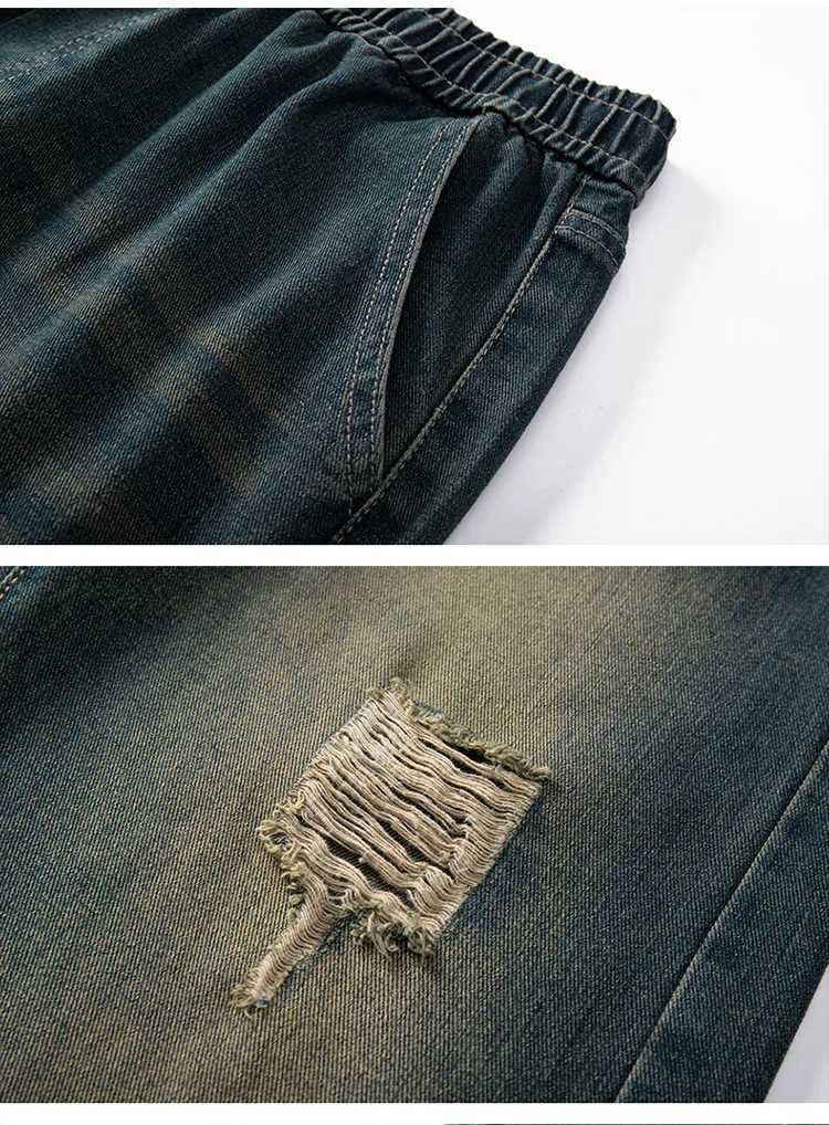 Broken hole jeans mens 2025 summer new loose straight leg American high street wide leg pants trendy brand versatile long pants J251030