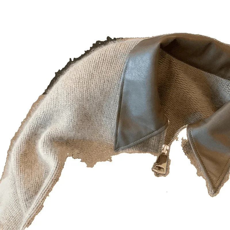 Short Spliced Knitted Zipper Cardigan Womens Fashionable Autumn Winter Sweater Jacket Chinese Quality Style n 251029