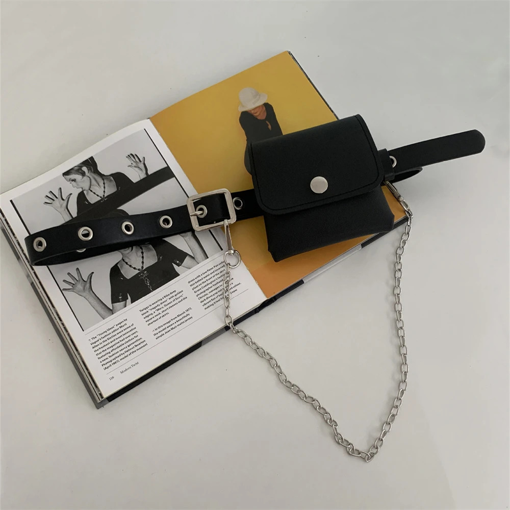 Fashion Punk Chain Belt Waist Bag Belt for Women Single Hole Eyelet Waistband Decorative Belts Bag 251030