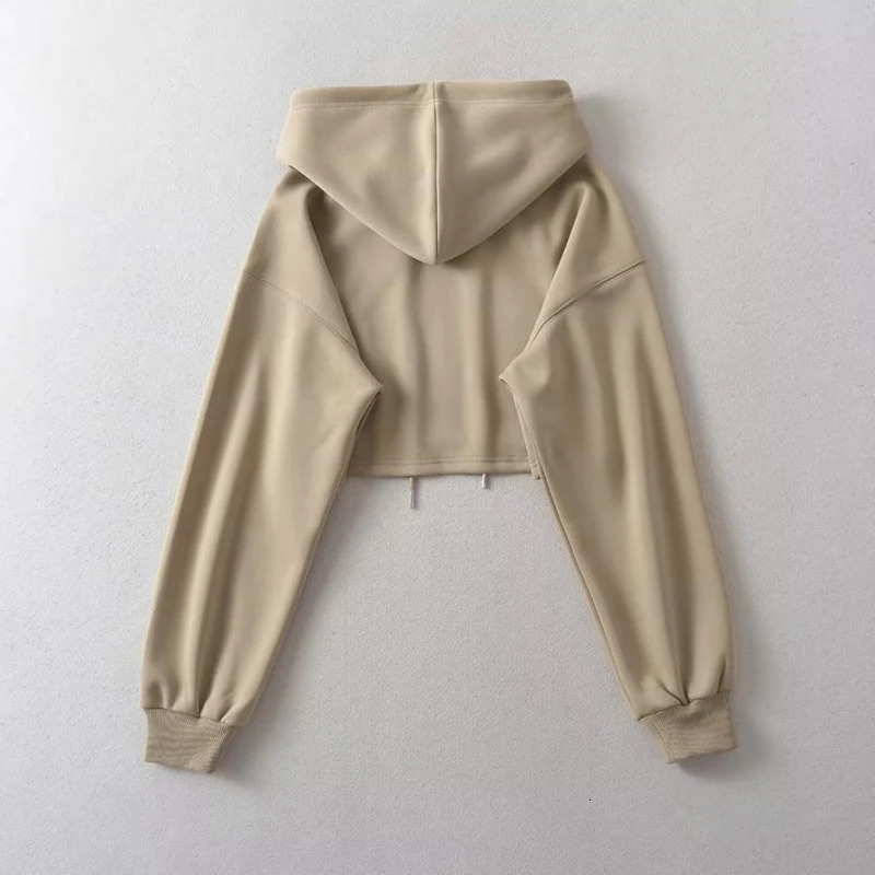 Sexy Short Hooded Sweatshirts Women Fashion Solid Color Long Sleeve Crop Tops Korean Streetwear Pullover Hoodies Female 251030