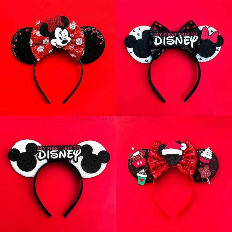 Disney Mickey Mouse Ears Headbands for Women Girls Party Hair Accessories Minnie Mouse Hairband Kids Sequins Bows Headwear Gifts H251030