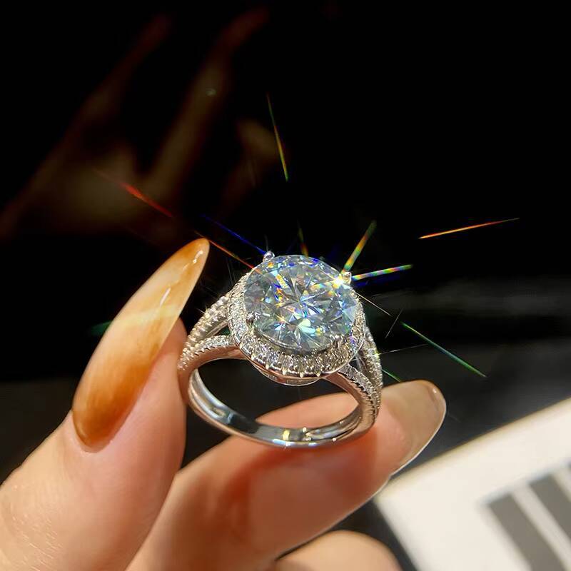 GRA Luxury Real 5CT Big Round Cut Moissanite Diamond Solitaire Ring for Women 925 Sterling Silver Engagement Fashion Jewelry