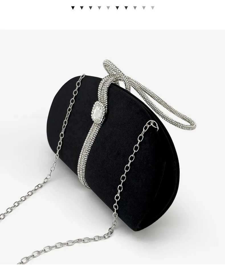 Sparkly Black Velvet Rhinestone Evening Bag With Crossing Handle Elegant Semicircle Clutch Purse For Wedding Party Dinner Bag 251023