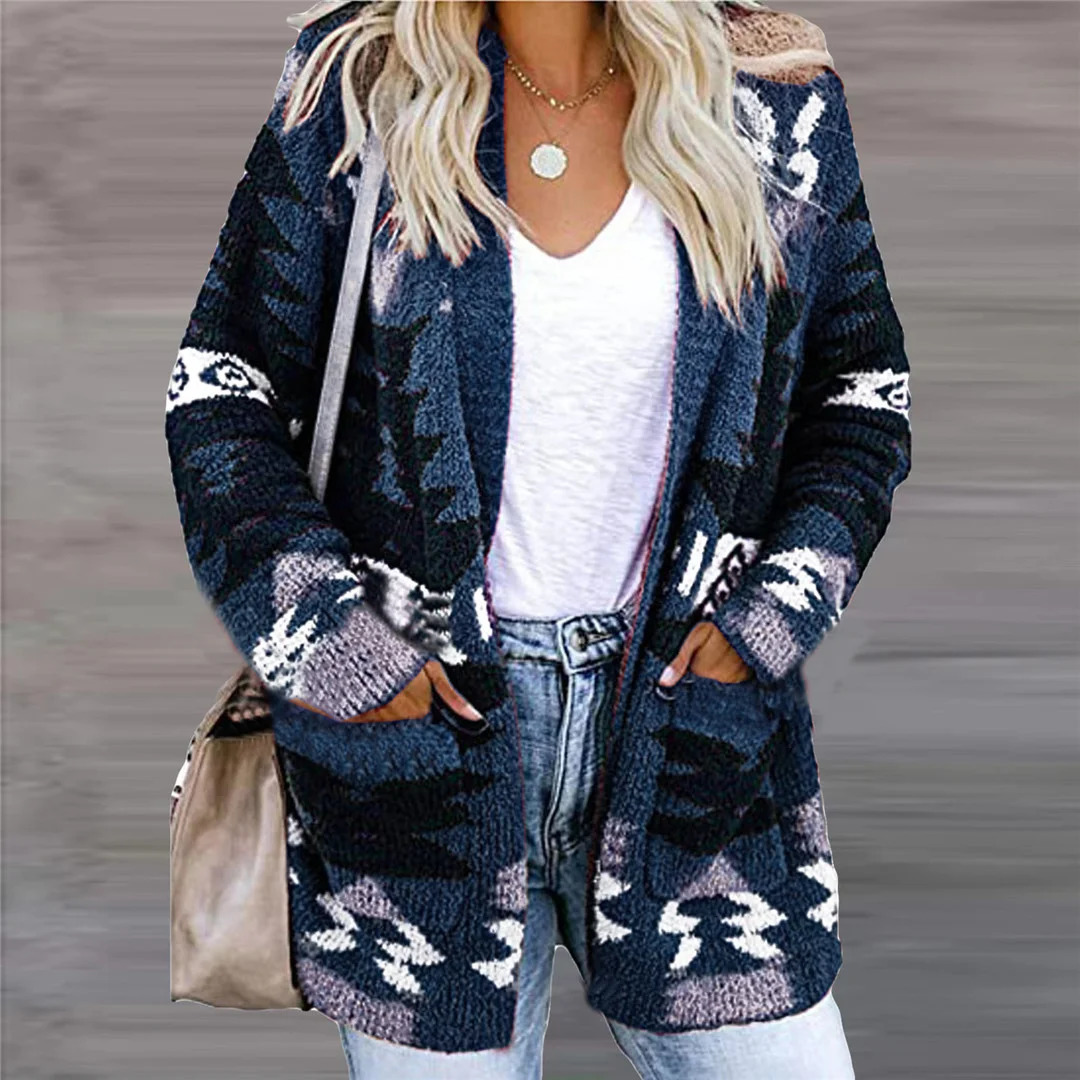 Plus Size Womens Autumn and Winter Loose Halloween Sweater Christmas Section Printed Knitted Cardigan 251028