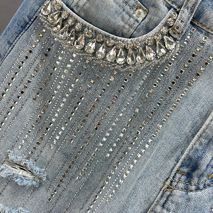 High Waist Wide Leg Jeans Womens Summer Sle Hole adient Diamond Embellied Loose Slimming BF Hong Sle Long P 251029