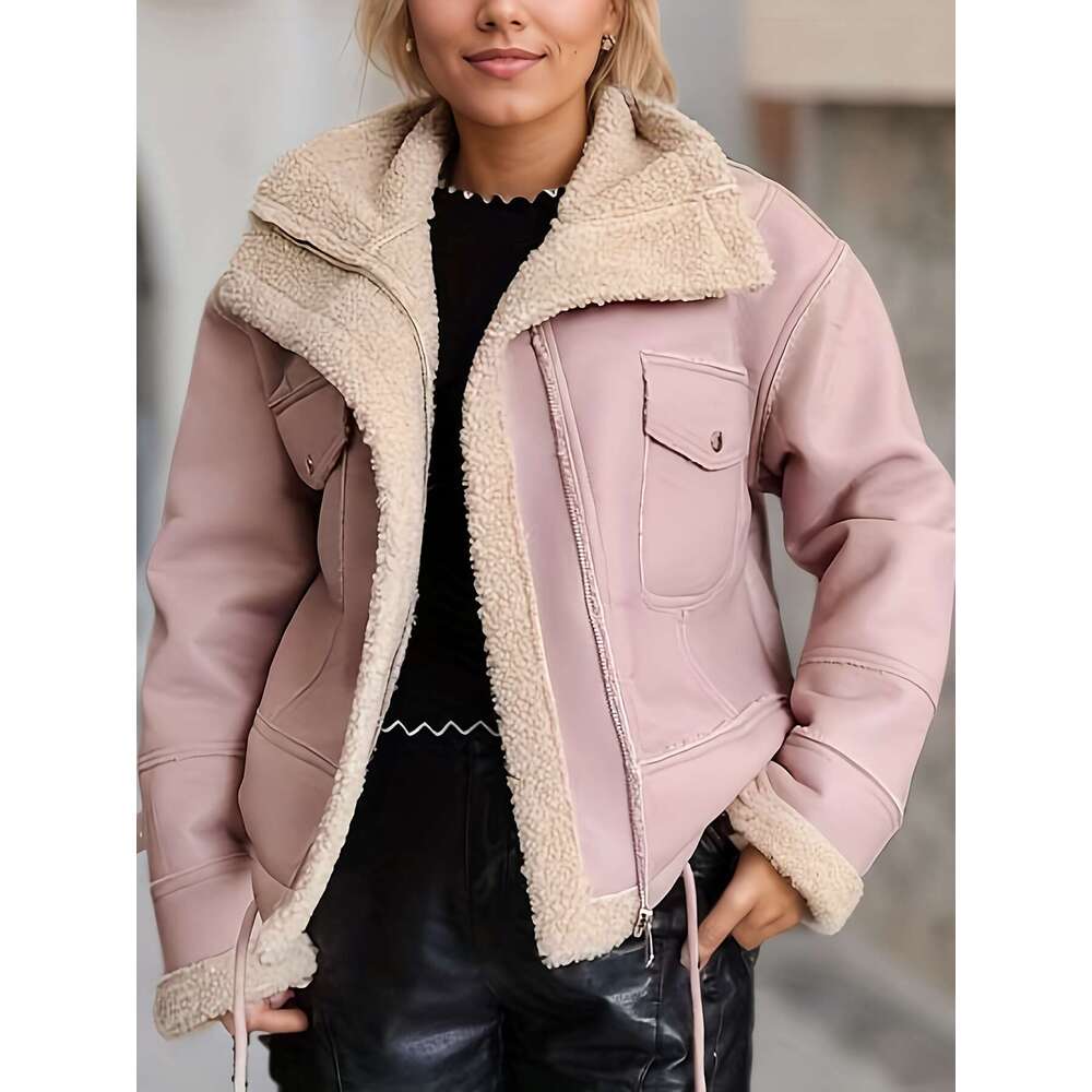 Fleece Lined Jacket Women S Fleece Lined Epaulet With Pockets Drawstring Hem Button Closure Warm Fall Winter Coat In Black Stylish And Functional For
