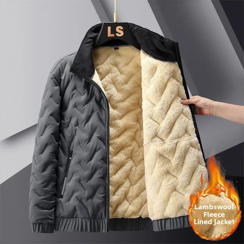 Thiened Lamb Velvet Zipper Cotton Jaet Stand Collar Warmth Mens Winter Sle Fce Lined Outerwear Casual 251029