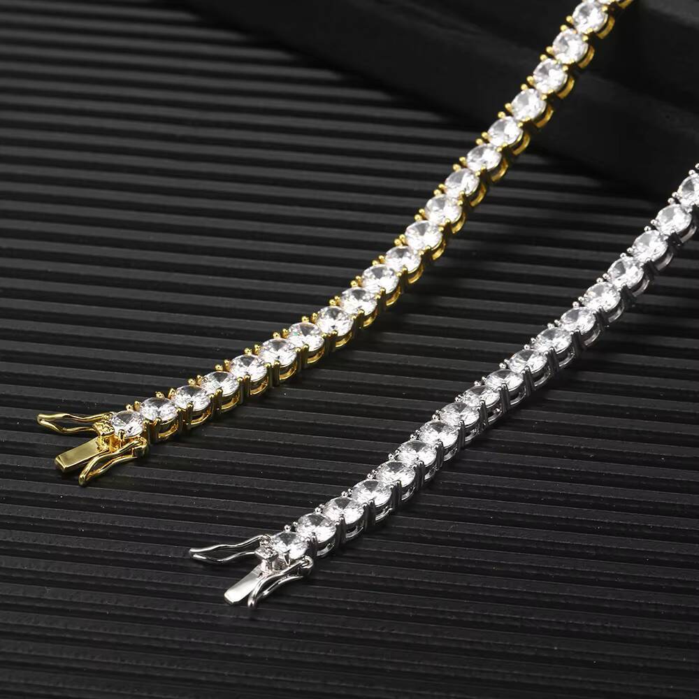 NUOYA 345MM Iced Out Diamond Tennis Bracelets Gold Silver Plated Brass Man moissanite Moissanite Tenis Bracelets for Men Women Designer's style