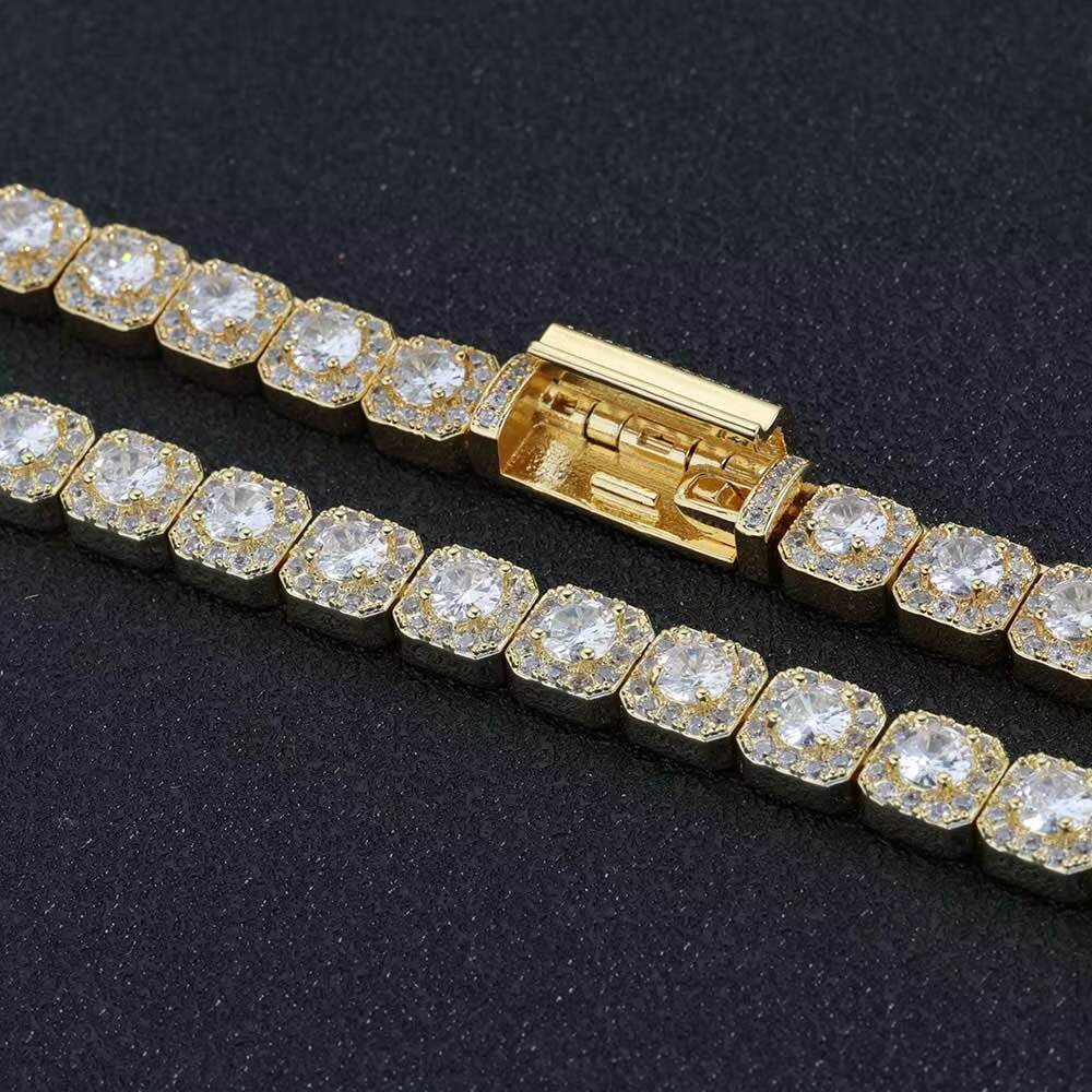 NUOYA Luxury Tennis Chain for Women 7mm Cluster Design Necklace Gold Silver Plated Iced Out moissanite Shiny Hip Hop Jewelry Designer's style