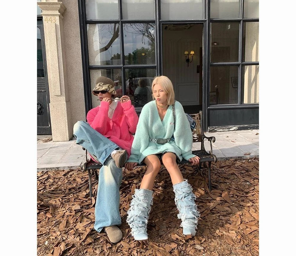 Autumn and Winter Soft Waxy Sweater Dopamine Color Mohair Knitted Cardigan Street Casual Men and Women Couple Lazy Sweater 251029