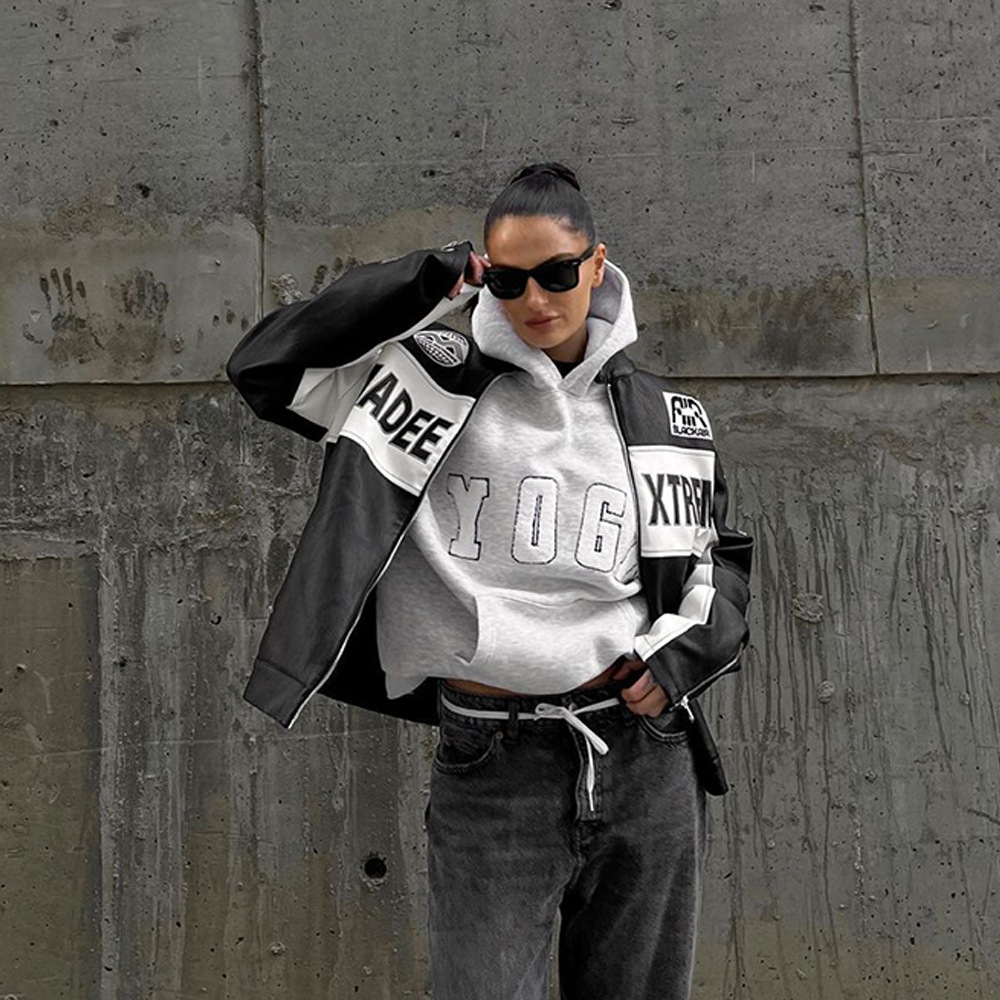 YOGA Designer Women's Hoodies Sports Hooded Fashion Casual Gray Embroidered Letters Solid Color Embroidery Loose Sweatshirt for Women S-2XL