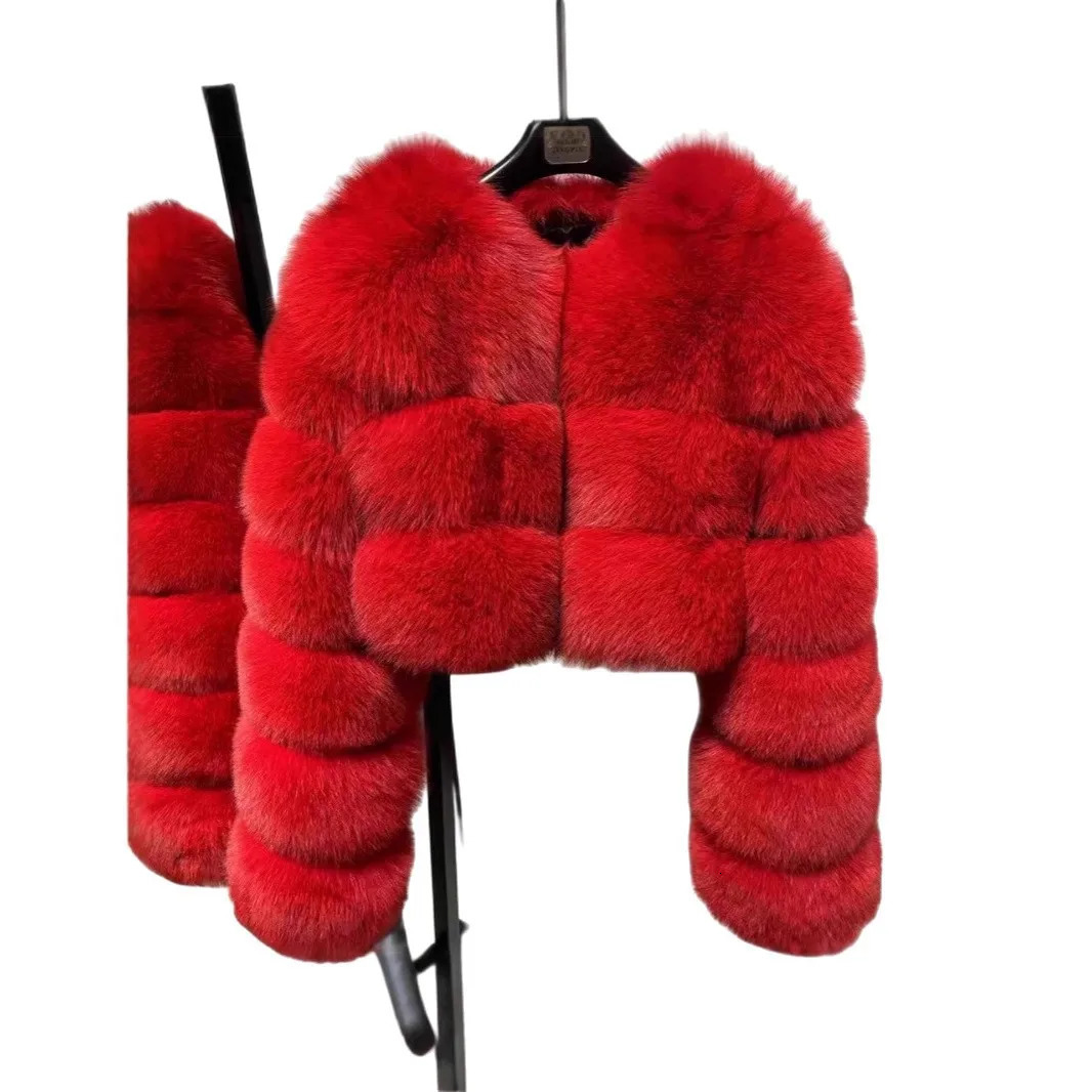 Women Faux Fur Coat Solid Short Jacket V Neck Long Sleeve Thick Warm Office Lady Elegant Casual 2025 Autumn Winter 251014