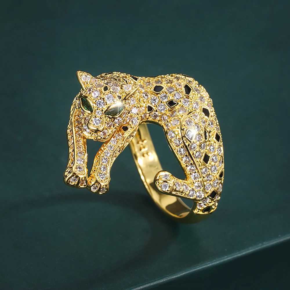 New Charms High Carbon Diamond 5A Zircon Leopard Gold Color Rings for Women Cocktail Party Fine Jewelry Birthday Gift W251030