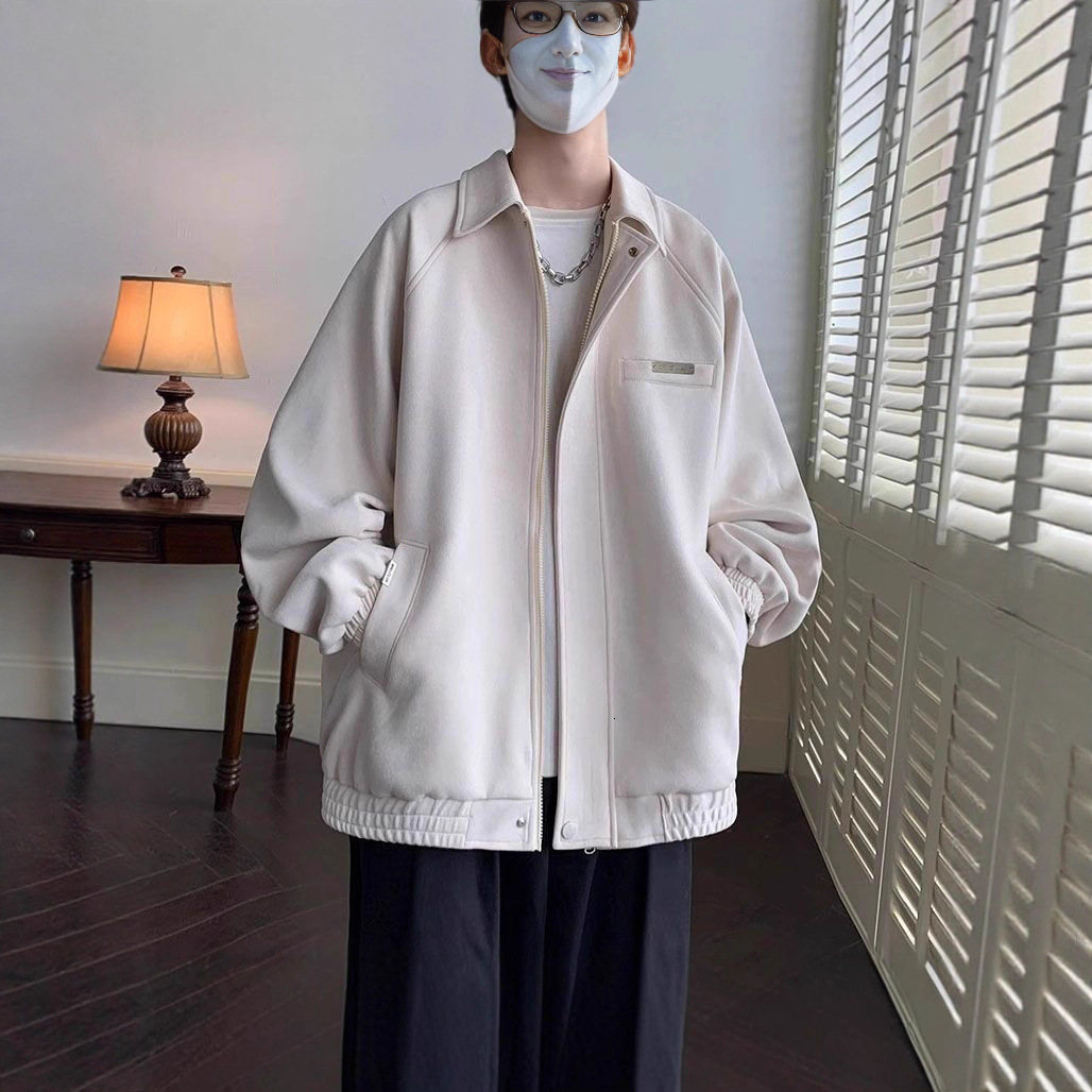 Faux Suede Designer Coat Jacket For Men 2025 New Spring And Autumn High-end Trendy Brand Youth Loose Casual Turn-down Collar Jacket