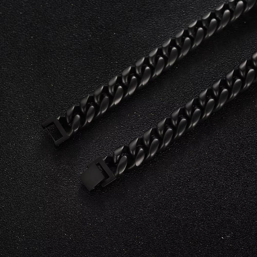 NUOYA Hip Hop Jewelry 81214MM Men Hip Hop Miami Matt Black Cuban Link Chain Stainless Steel Black Chain Necklace for Men Women Designer's style