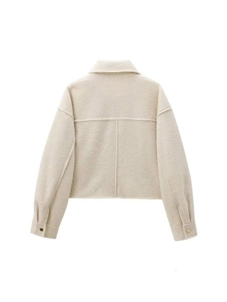 winter jacket women Cropped Jacket with Pockets for Women, Long Sleeve Coat, Front Zipper, Female Outerwear, Chic Tops, Fashion