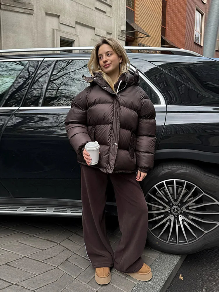 2025 Winter Women Zipper Hooded Quilted Jacket Casual Long Sleeve Pockets Oversize Warm Coats Fashion Lady Outerwear Street 251030